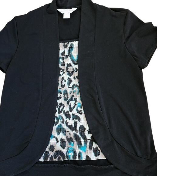 VTG CJ Banks 2 in1 Twinset Top Black With Multi Color Ruffled Animal Print W S - Picture 3 of 10